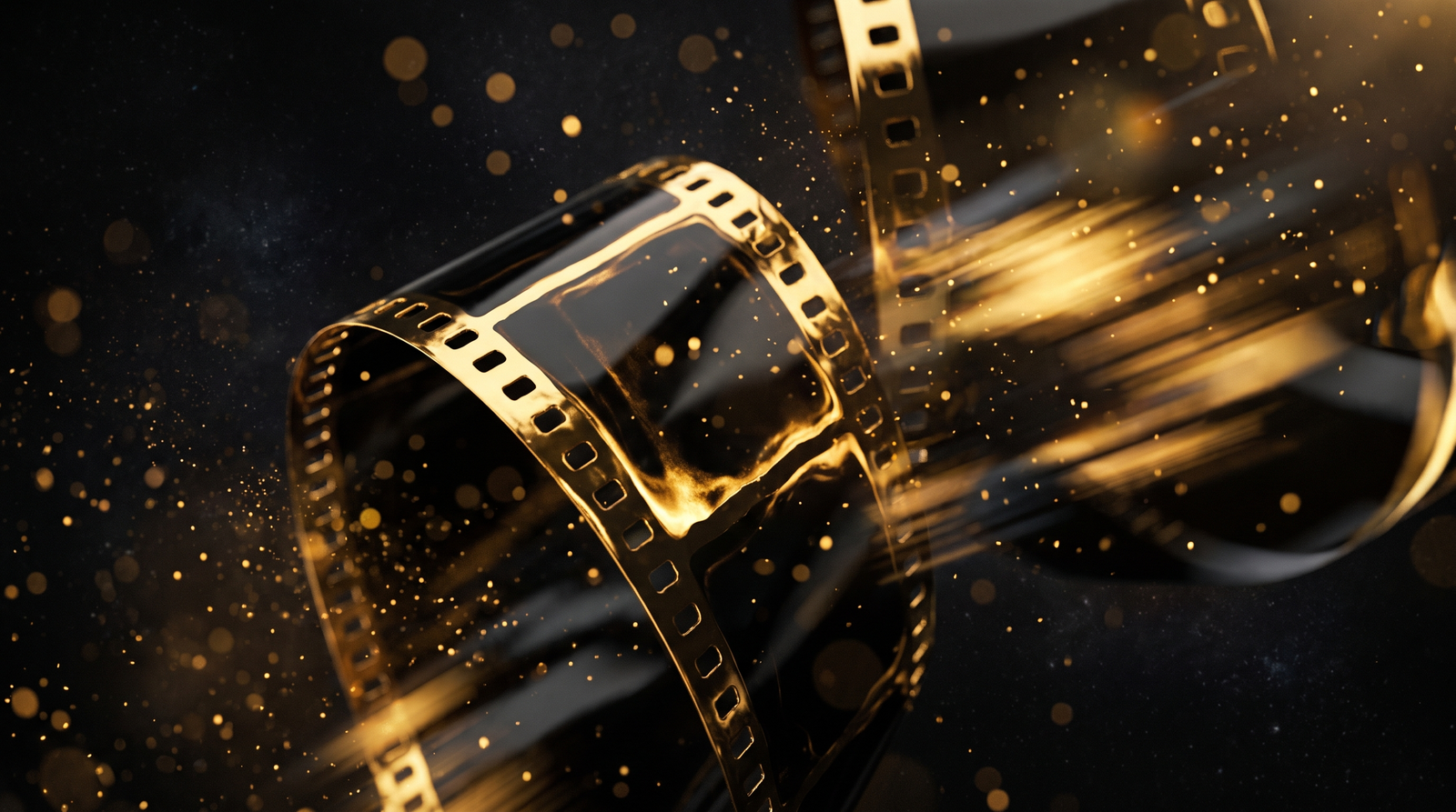 شريط فيلم مجرد مع جزيئات بوكيه ذهبية